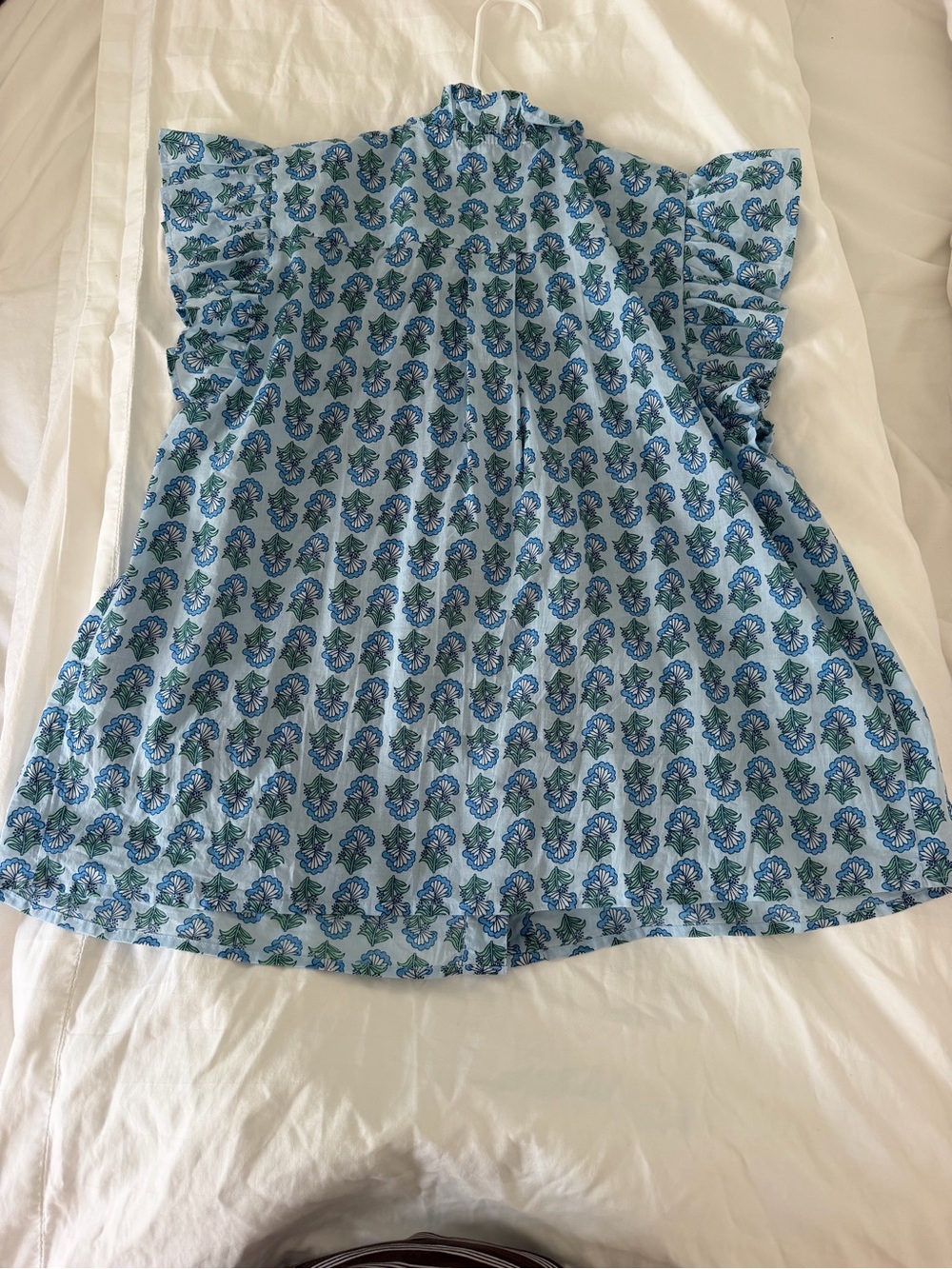 THML Blue Floral Ruffle-Sleeve Button-Front Blouse - Picture 3 of 3
